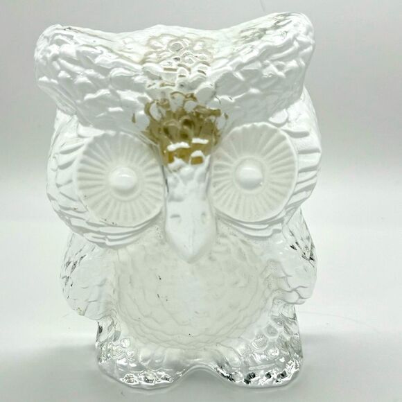 Vintage Viking Glass Frosted Clear Owl Sculpture Paperweight Figurine Retro - Picture 6 of 6